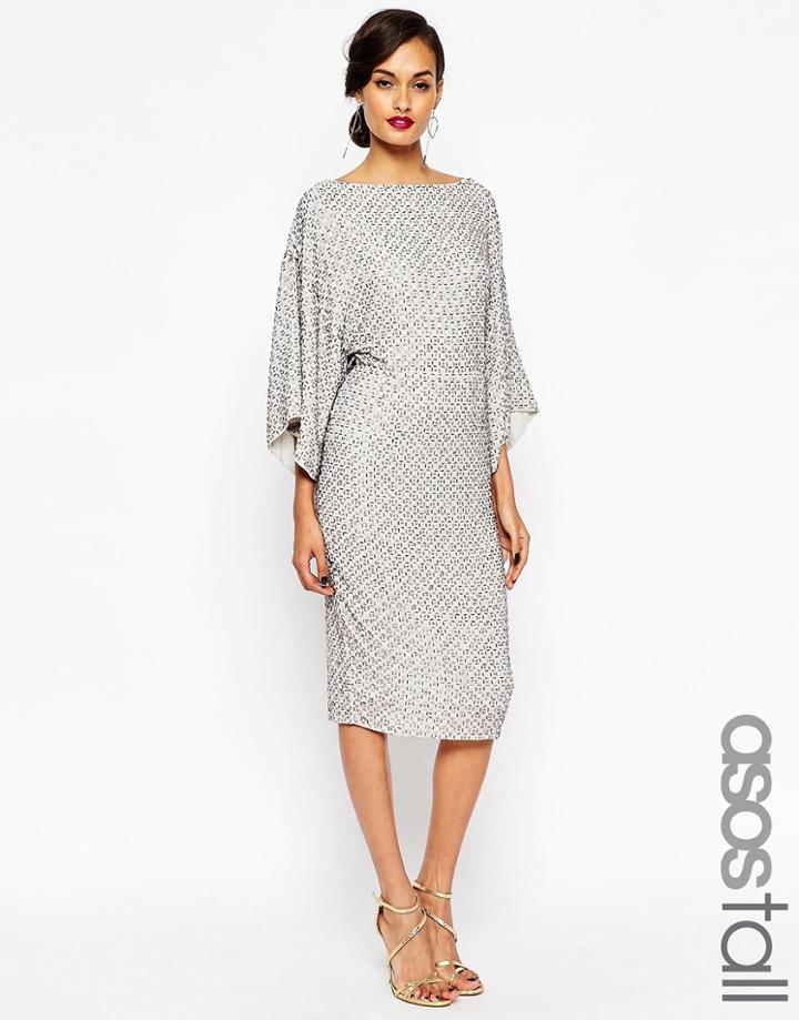 Asos Tall Red Carpet Sequin Grid Kimono Midi Dress - Gray