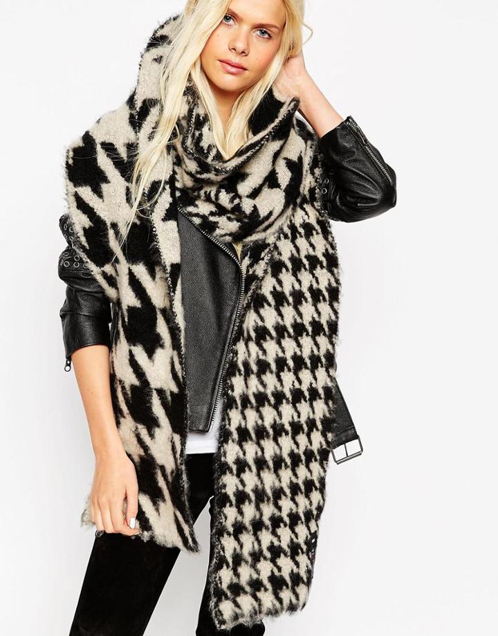 Asos Oversized Ultra Fluffy Scarf In Multi Scale Houndstooth - Mono