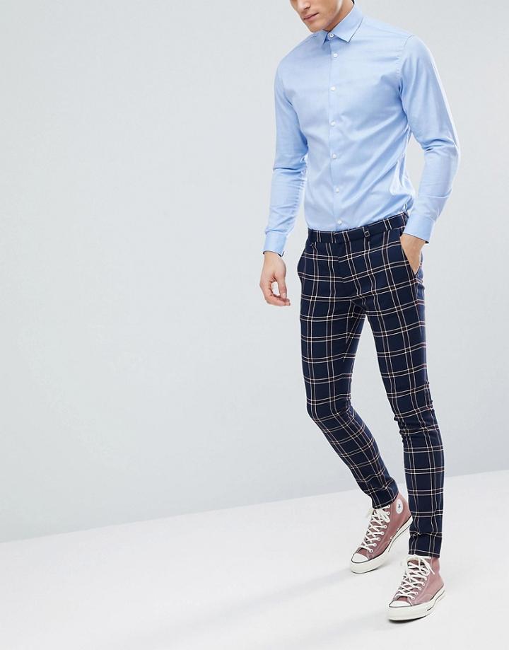Asos Design Wedding Super Skinny Suit Pants In Navy Waffle Check - Navy