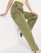 Asos Design Pull On Pants With Hammer Loop In Khaki-green