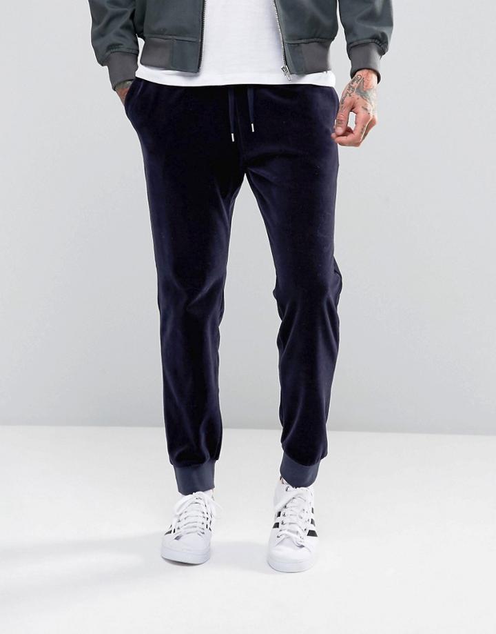 Asos Skinny Joggers In Velour - Navy