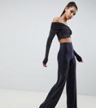 Missguided Glitter Two-piece Wide Leg Pants In Navy - Navy