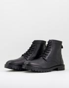 Silver Street Chunky Sole Lace Up Boots In Black Leather