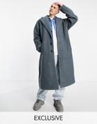 Collusion Longline Textured Overcoat In Gray-grey
