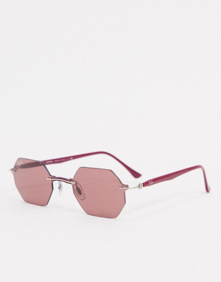 Ray-ban Rimless Slim Hexagonal Sunglasses In Purple