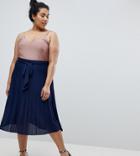 Asos Curve Pleated Midi Skirt With Belt - Navy
