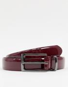 Asos Design Faux Leather Slim Belt In Burgundy Patent - Red