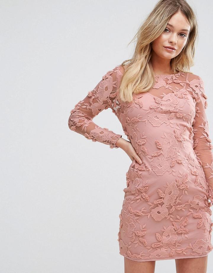 Parisian Applique Flower Dress - Pink