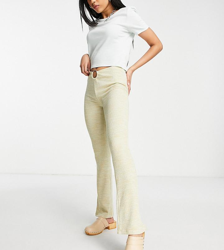 Topshop Petite Space Dye Front Piece Flared Pants In Ecru-white