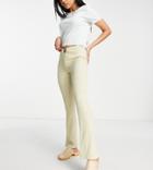 Topshop Petite Space Dye Front Piece Flared Pants In Ecru-white