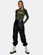 Topshop Paneled Faux Leather Sweatpants In Black-brown