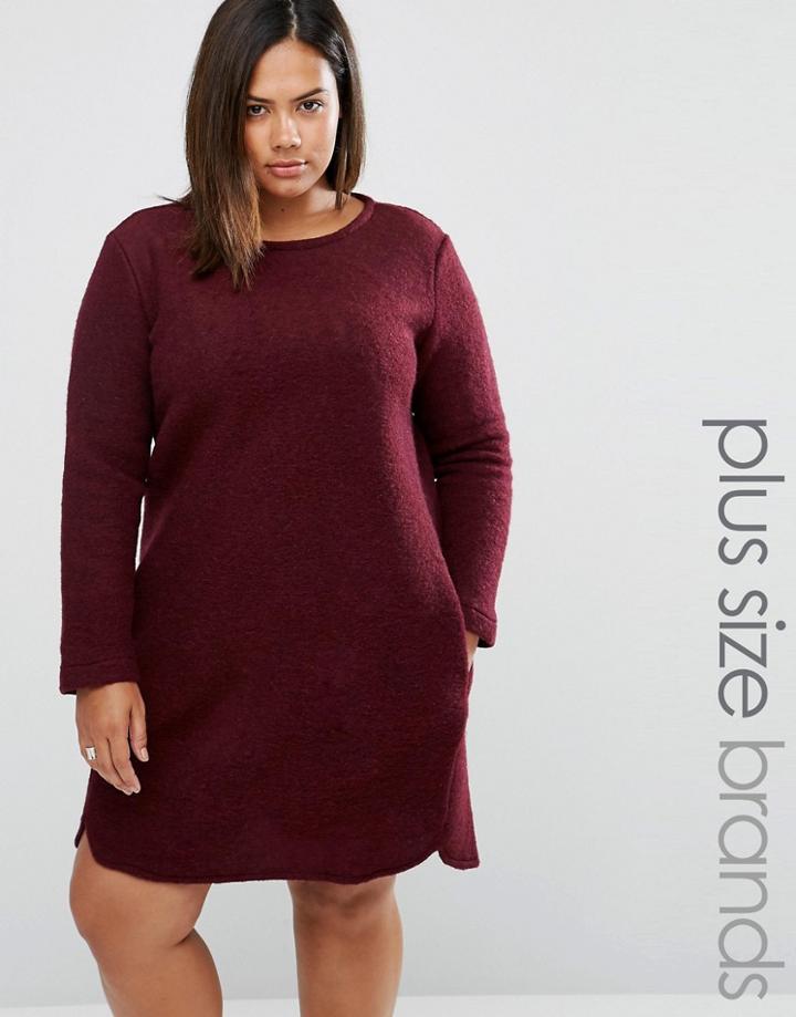 Elvi Plus Shift Dress In Wool Mix - Red