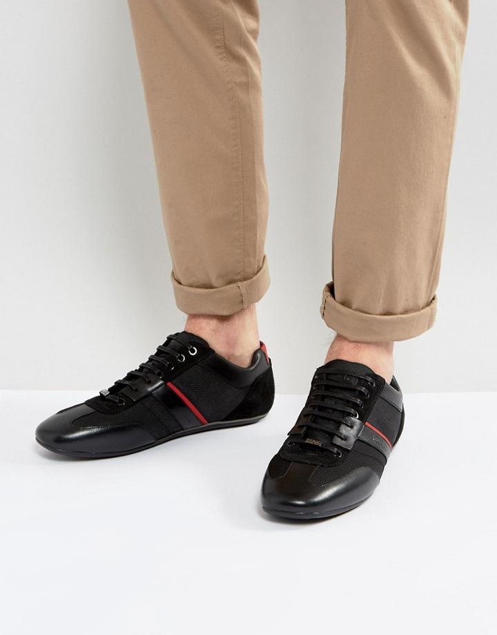 Hugo By Hugo Boss Sporty Leather And Mesh Detail Sneakers Black - Black