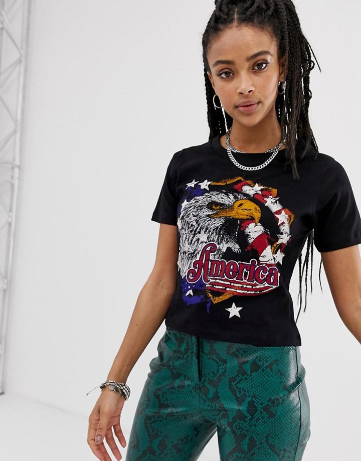 Sacred Hawk Fitted T-shirt With Vintage Eagle Graphic-black