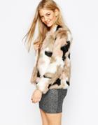 Vero Moda Patchwork Faux Fur Coat - Multi