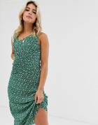 Asos Design Ditsy Print Plisse Midi Dress With Wrap Bodice - Multi