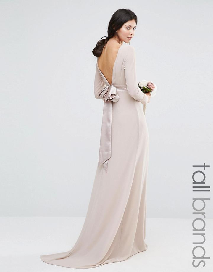 Tfnc Tall Wedding Bow Back Maxi Dress With Long Sleeves - Pink