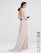 Tfnc Tall Wedding Bow Back Maxi Dress With Long Sleeves - Pink