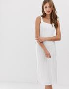 Mango Square Neck Midi Dress In White - White