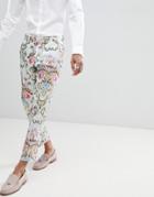 Asos Edition Wedding Skinny Crop Suit Trousers In Pastel Floral Jacquard - Blue