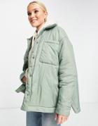 Pull & Bear Exclusive Lightly Padded Nylon Jacket In Khaki-green