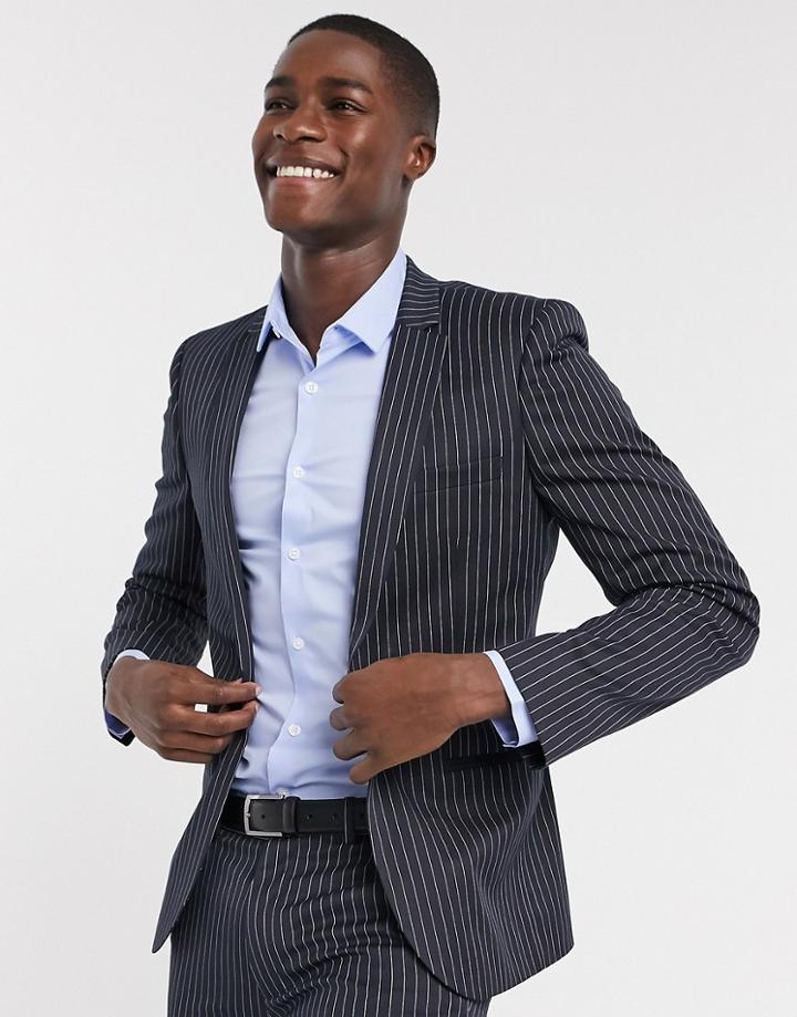 Asos Design Wedding Super Skinny Suit Jacket In Navy Pinstripe