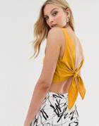 Asos Design Crop Top With Tie Back Detail In Linen - Clear
