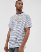 Boohooman Oversized T-shirt With Man Embroidery In Navy Stripe - Navy