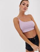 Asos Design One Shoulder Skinny Sleeveless Crop Top In Lilac - Purple