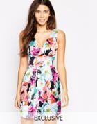 Wolf & Whistle Mini Prom Dress In Overscale Floral Print - Multi