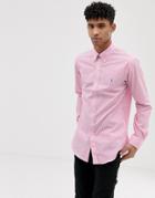 Polo Ralph Lauren Player Logo Stripe Poplin Button Down Shirt Slim Fit In Pink