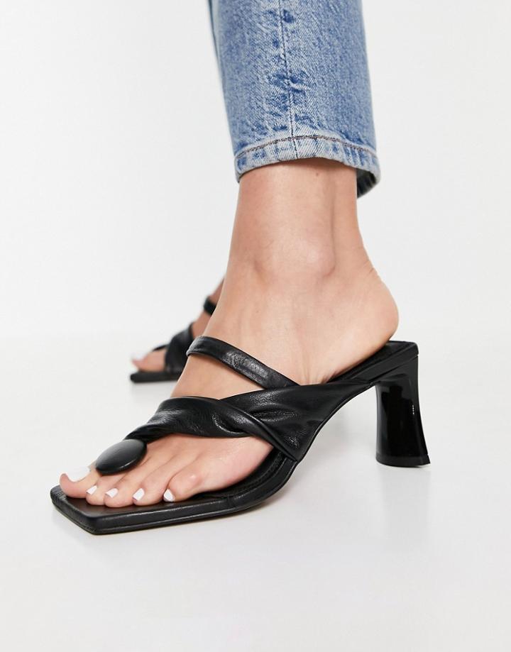 Asos Design Husky Premium Leather Mid Heeled Sandals In Black