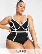 River Island Plus Bandage Trim Swimsuit In Black