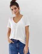 Asos Design V-neck T-shirt With Short Sleeves In White - White
