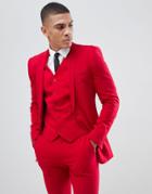 Asos Design Super Skinny Suit Jacket In Red - Red