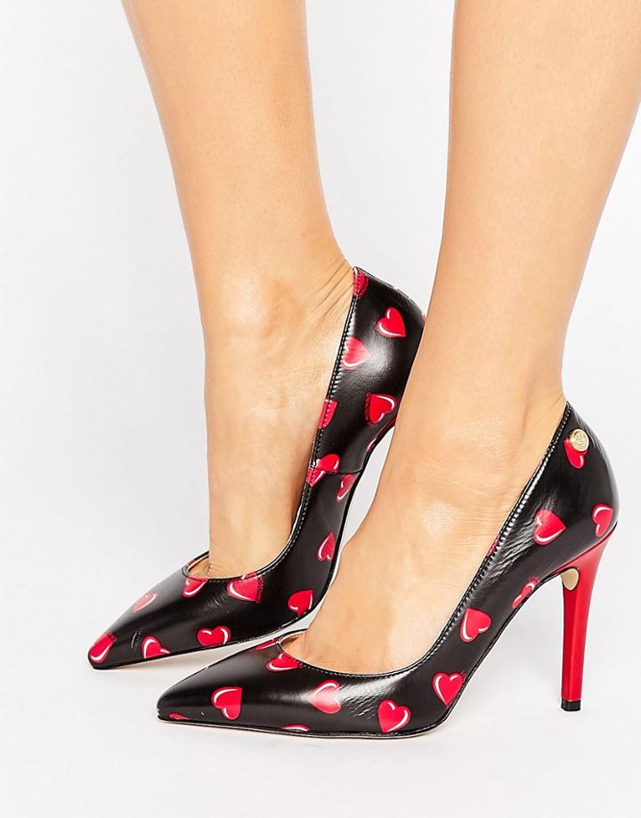 Love Moschino Heart Print Heel Court Shoe - Black