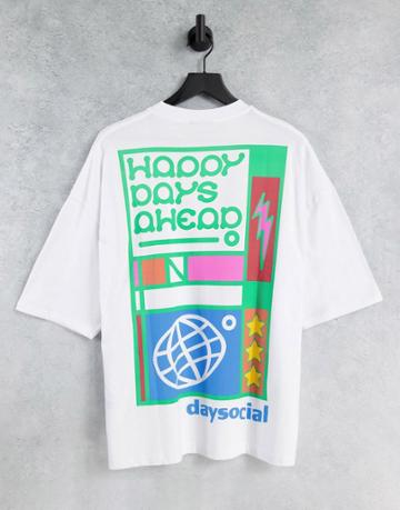 Asos Daysocial Oversized T-shirt With Large Back Puff Graphic Print In White