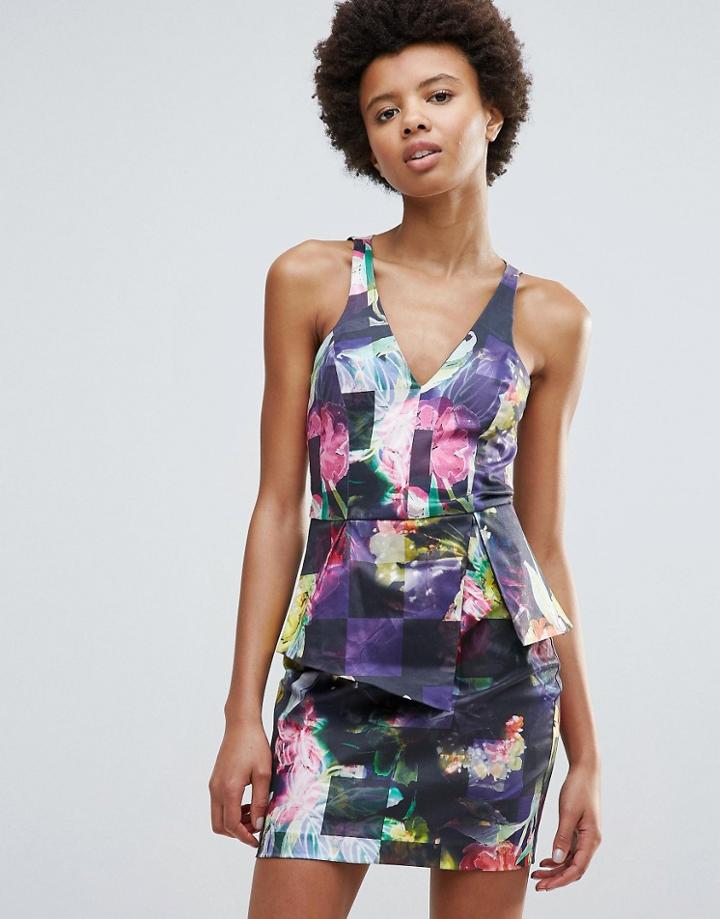 Talulah Hues Of Rose Print Bodycon Dress - Black