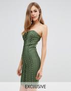 Wow Couture Bandage Sweetheart Dress With Lace Up Detail - Green
