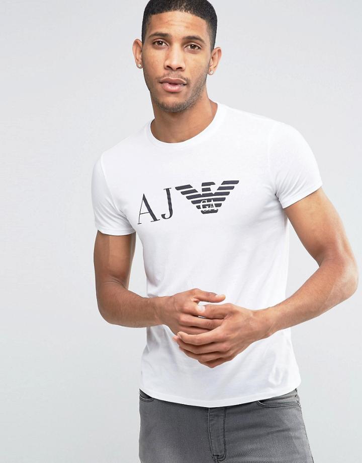 Armani Jeans T-shirt With Aj & Eagle Logo In Slim White - White