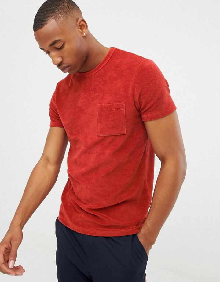 Asos Design T-shirt With Pocket In Towelling - Red