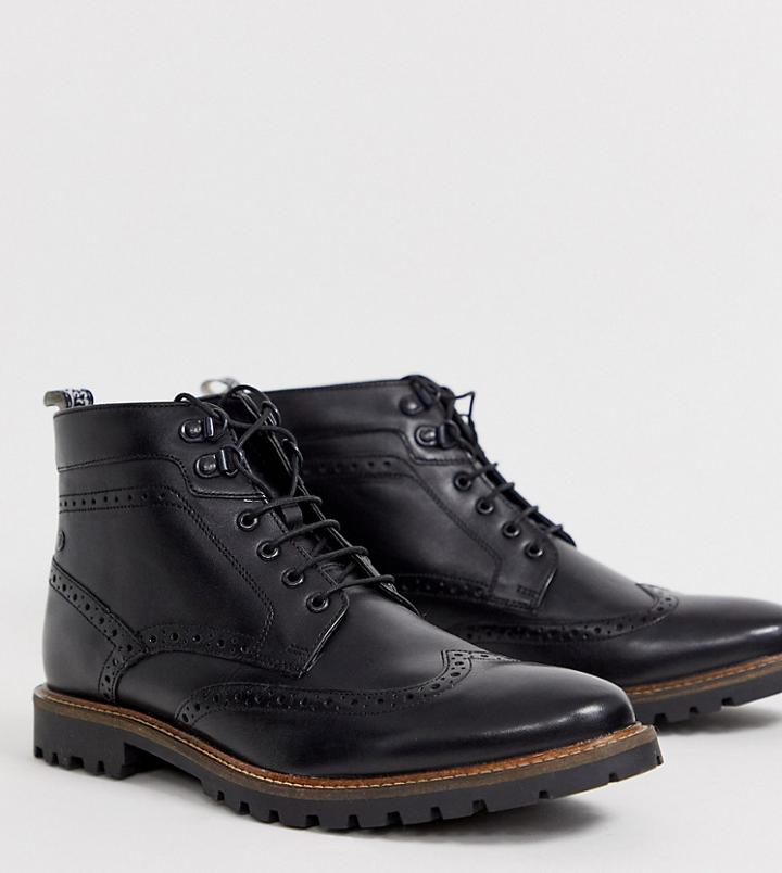Base London Wide Fit Bower Brogue Boots In Black
