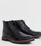Base London Wide Fit Bower Brogue Boots In Black
