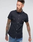 Asos Stretch Slim Denim Shirt With Western Styling In Black - Black