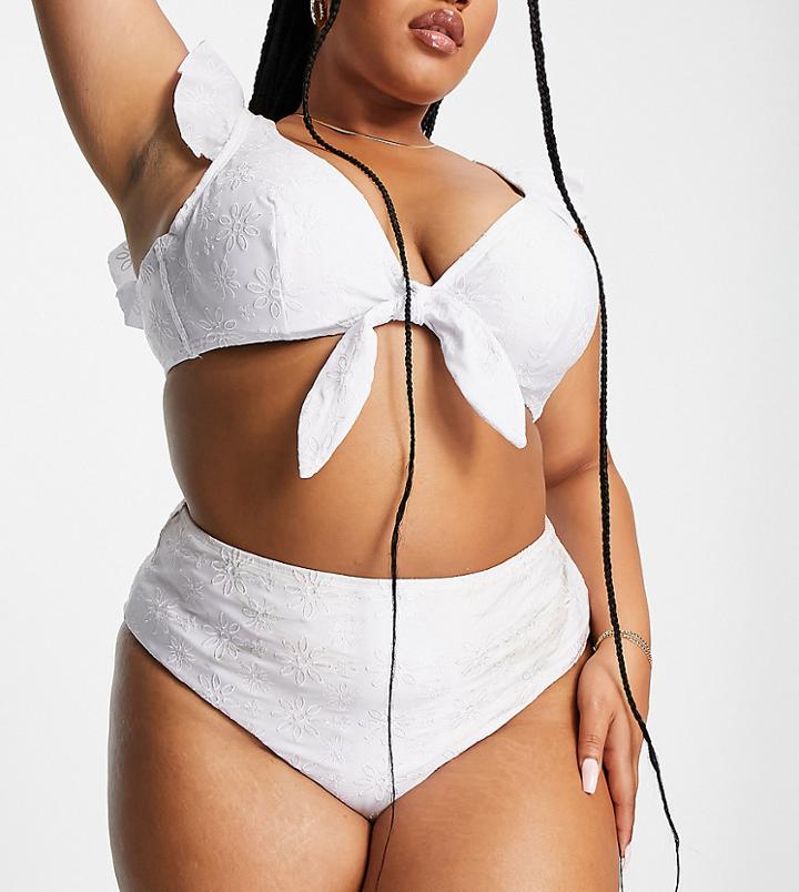 Peek & Beau Curve Exclusive High Waist Bikini Bottoms In White Broderie Anglaise