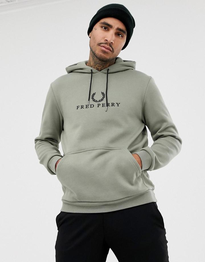Fred Perry Sports Authentic 90s Embroidered Logo Hoodie In Pale Khaki - Green