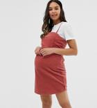 Asos Design Maternity Cord Dress With Skinny Straps In Red Brick - Red