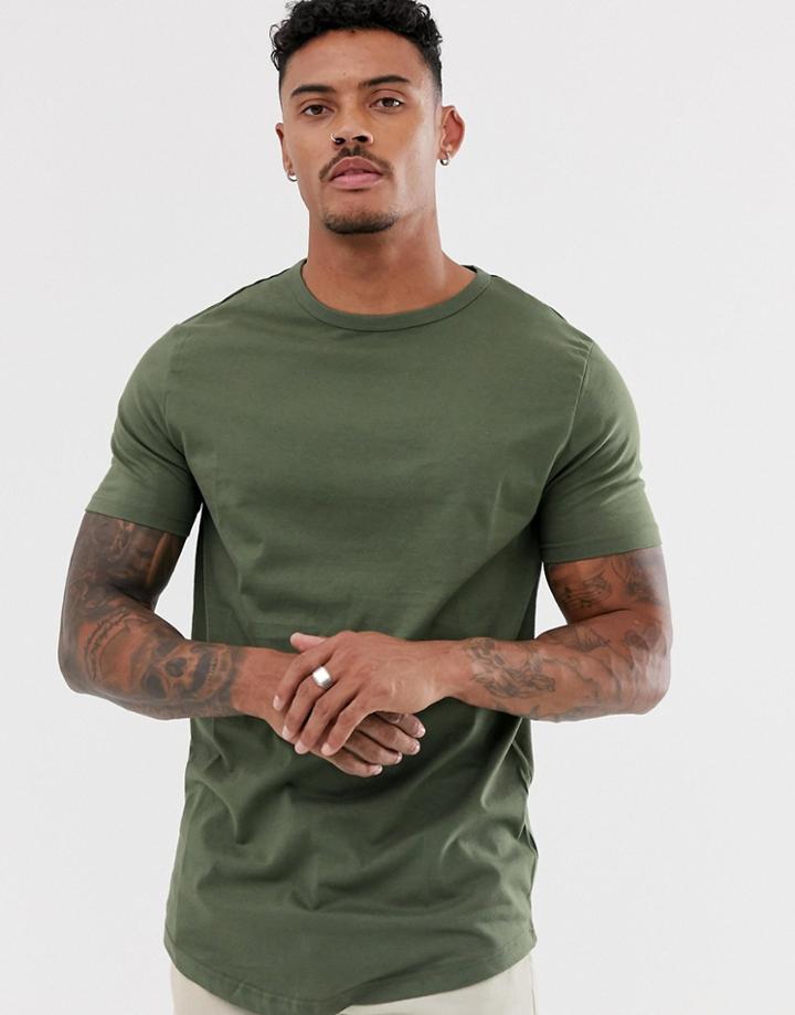 River Island Curve Hem T-shirt In Khaki-green