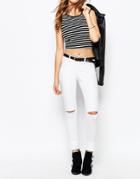 Noisy May Devil Skinny Jeans With Ripped Knees - White
