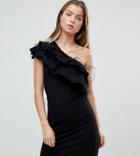 Noisy May Petite One Shoulder Ruffle Bodycon Mini Dress In Black - Black